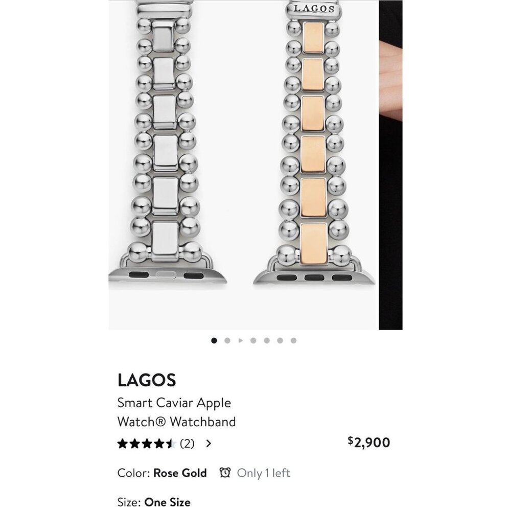 $2,900 Lagos Smart Caviar Silver Rose Gold Apple Watch Band Bracelet 38-45mm